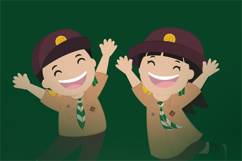 Scout Takeover, two scouts jumping in celebration.