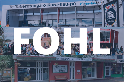 The friends of Horowhenua Libraries acronym on top of photos of Horowhenua Libraries.