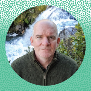 Warren staf image green dotty background.